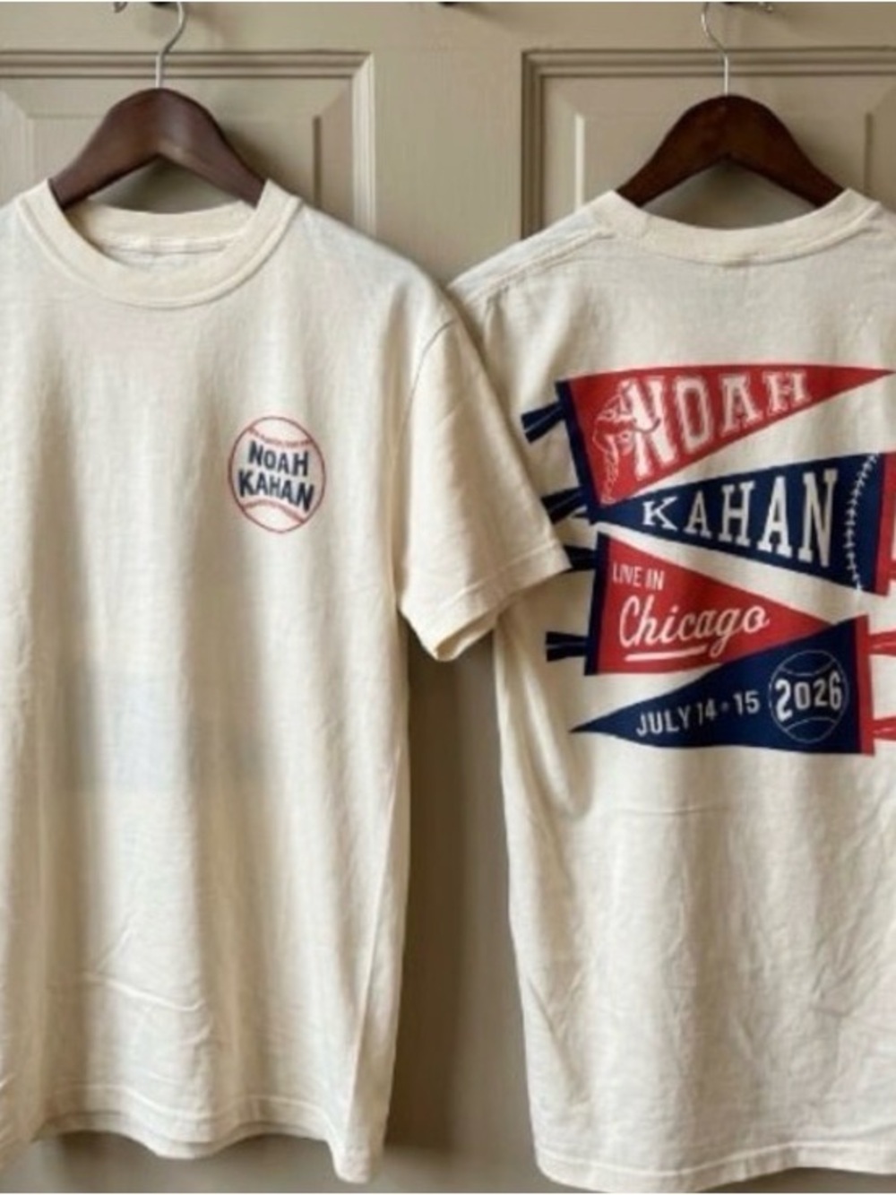Gildan Off White Short-Sleeve Tee with Red & Blue Noah Kahan Graphic